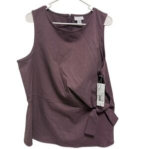 Liz Claiborne Sleeveless Side Tie Blouse Heather Grape Shake Purple XL NWT